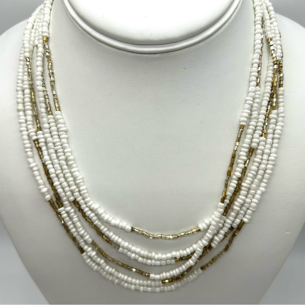 J. Crew White Beaded Multi-Strand Necklace